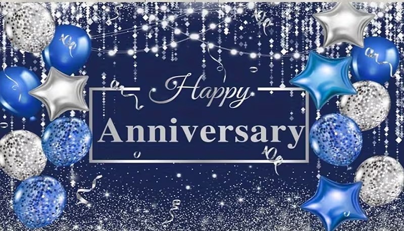 Happy Anniversary banner with blue and silver balloons for the 45th Anniversary Sapphire Celebration
